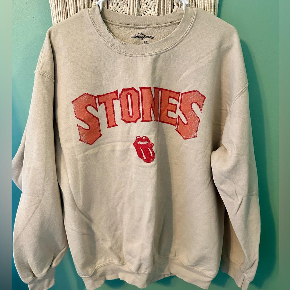 ROLLING STONES Distressed Oversized Band Crewneck Sweatshirt Size Medium